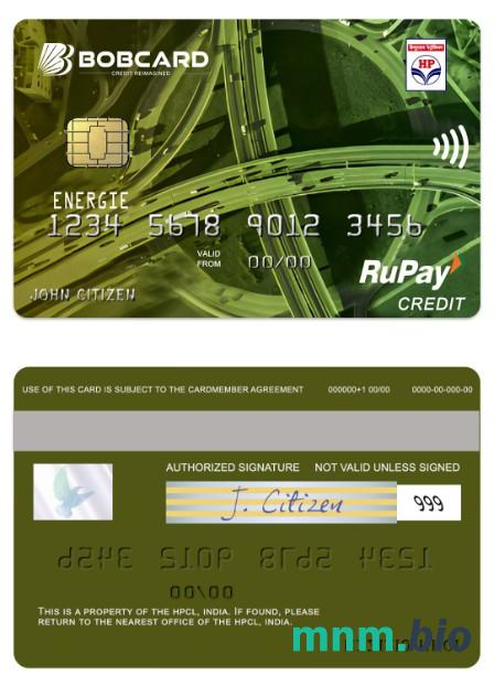 India HPCL Bank of Baroda ENERGIE Credit karta w pełni edytowalne PSD